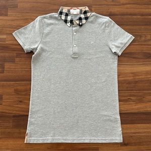 Burberry Kids Grey Check Collar Polo Shirt - 14Y